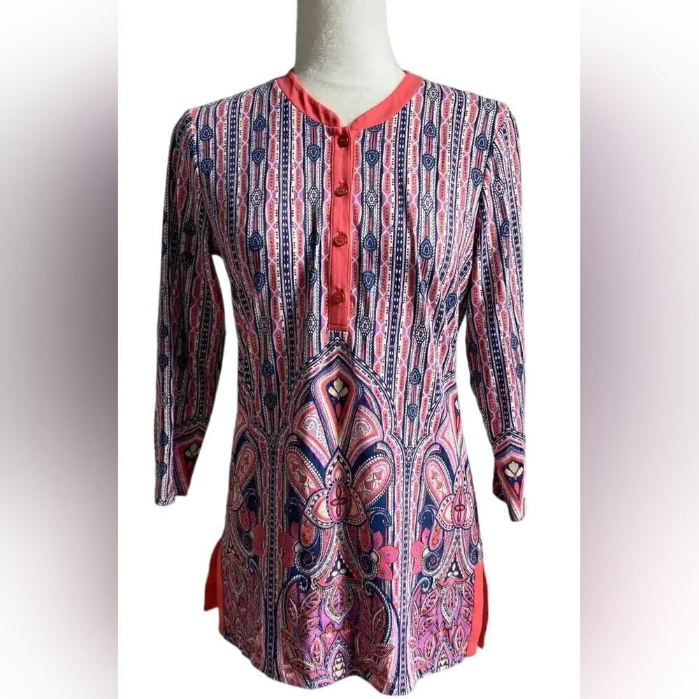 J. McLaughlin 3/4 Sleeve Tunic Blouse Top M